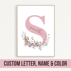 Custom Initial Print Wall Art Nursery Boy or Girl Typography Poster Personalized Kids Wall Art Framed Name Print for Nursery Canvas Sign