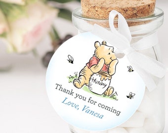 Baby Shower Boy Favor Tag Printable Winnie the Pooh Hunny Decoration Thank You Tags, Gift Tags Birthday Party Decor Editable Template
