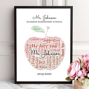 Personalized Teacher Birthday Gift Apple with Student Names Word Art Canvas Class Gift End of the Year Gift Custom Digital Printed
