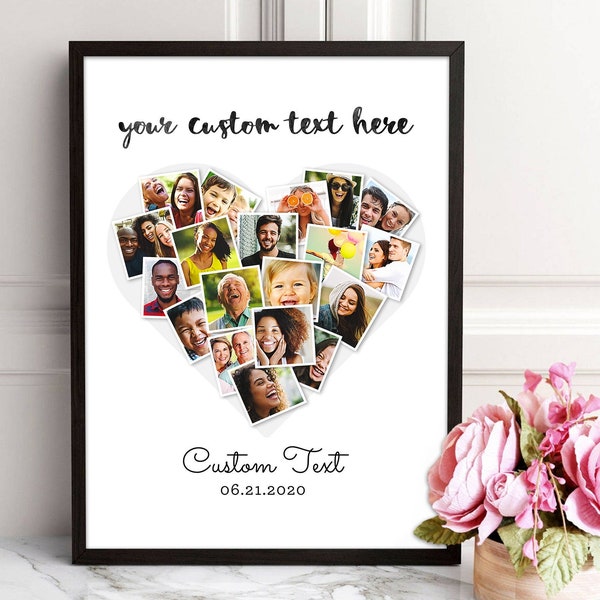 Personalized Heart Photo Collage Canvas Print Custom Gift for Boyfriend Girlfriend Framed Birthday Gift Fathers Day Gift Digital Printed