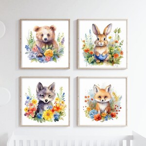Simpatico piccolo bosco Baby Animal Wall Art Print Canvas Sign Nursery Wall Art Set Poster incorniciato Decor Boho Forest Nursery Acquerello Art