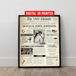 60th Anniversary Gifts for Parents on Wedding Day Newspaper Back to 1965 Anniversary Sign Personalized Decorations