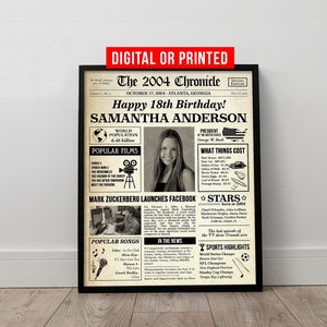 Back In 2005 18th Birthday Newspaper Poster Sign Printable Board 18 Years Ago Anniversary Gift for Women Mom Dad Parents Digital Download