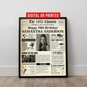 En 1954 70 cumpleaños periódico cartel signo tablero imprimible hace 70 años regalo de aniversario para mujeres mamá papá padres descarga digital