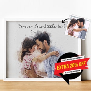 Vatertagsgeschenk Individuell Vater und Tochter Portrait Personalisiertes Geschenk Aquarell Portrait vom Foto Individuell Familien Portrait Digitaldruck