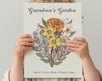Personalized Grandma Mothers Day Gift Grandmas Garden Print,Moms Garden Picture, Nanas Garden,Birth Flower Bouquet Print Mums Garden Digital