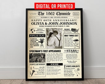 60th Anniversary Gifts for Parents on Wedding Day Newspaper Back to 1965 Anniversary Sign Personalized Decorations