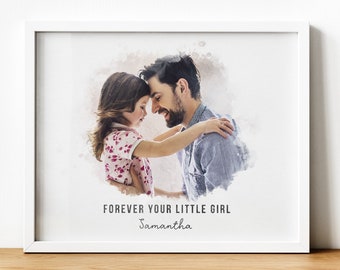 Watercolor Family Portrait Father Daughter Digital Painting from Photo Custom Fathers Day Gift Personalized Anniversary Gift for Husband