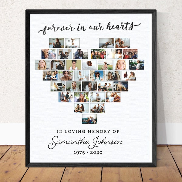 In Loving Memory Sign for Funeral Printable Celebration of Life Welcome Sign Forever in Our Hearts Photo Collage Custom Fathers Day Gift