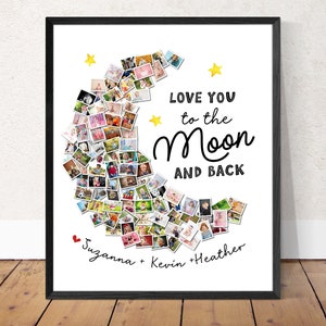 I Love You to the Moon and Back 100 Picture Family Photo Collage Personalized Custom Mothers Day Gift Canvas Framed or Digital