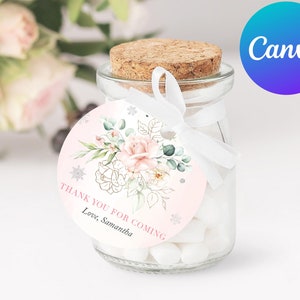 Baby Shower Favor Tag Printable Girl Winter Wonderland Decoration Floral Thank You Tags, Gift Tags Birthday Party Decor Editable Template