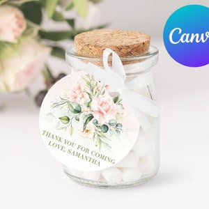 Blush Pink Floral Baby Shower Favor Tag Printable Sweet Baby Girl Garden Flowers Thank You Tags, Gift Tags Birthday Party Editable Template