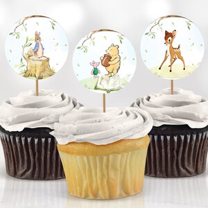 Storybook Baby Shower Cupcake Toppers Decoration New Chapter Fairytale Book Themed Classic Winnie the Pooh Decor Printable Digital Download