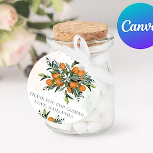 Etiquetas de regalo para baby shower con diseño de clementina, naranja y cítricos, imprimibles, etiquetas de agradecimiento para bebé, etiquetas de regalo, decoración para fiesta de cumpleaños, plantilla editable