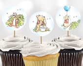 Winnie the Pooh Baby Shower Boy Cupcake Toppers Decoration Piglet Tigger Eeyore Birthday Party Decor Printable Digital Instant Download