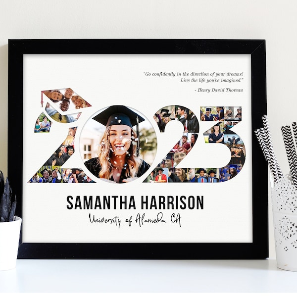 College Graduation Decorations 2023 Personalized Gift Print Custom Photo Collage Framed Canvas Sign Wall Word Art Decor Housewarming Present