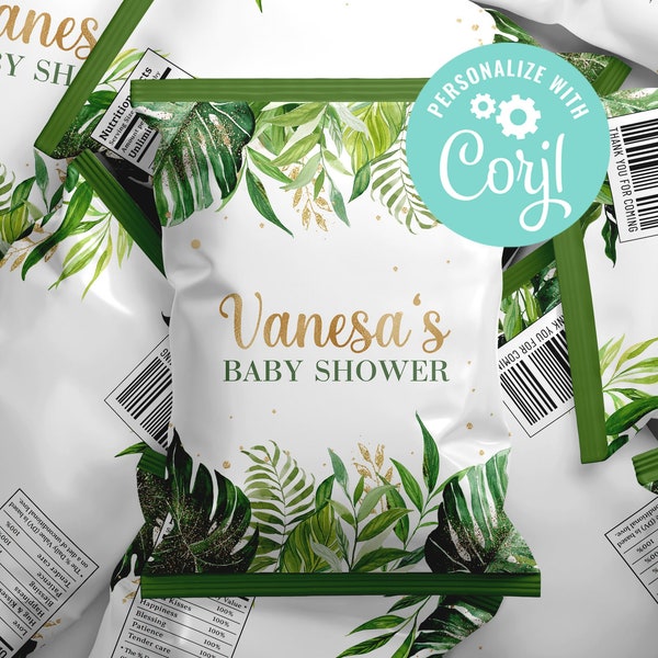 Baby Shower Girl Chip Bags Safari Animals Sweet Baby Girl Jungle Greenery Editable Template Printable Digital