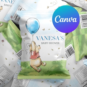 Baby Shower Boy Chip Bags Winnie the Pooh Decoration Editable Template Printable Digital