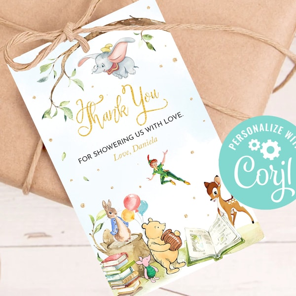 Baby Shower Thank You Tags Printable Storybook A New Chapter Fairytale Book Themed Animals Favor Tag Birthday Party Decor Editable Template