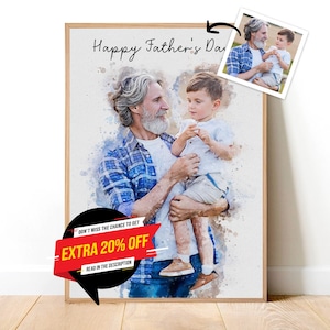 Valentines Gift Custom Dad and Son Portrait Personalized Gift for Dad Watercolor Portrait from Photo Custom Family Portrait Digital Printed
