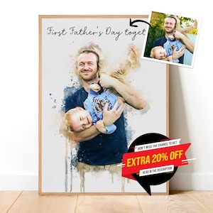Father&#39;s Day Gift Custom Dad & Son Portrait Personalized Gift for Dad Watercolor Portrait from Photo Custom Family Portrait Digital Printed