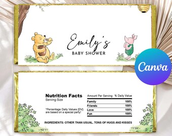 Baby Shower Chocolate Wrapper Classic Winnie the Pooh Decoration Hunny Piglet Decor Hershey Bar Labels Editable Template Printable