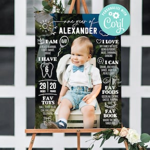 Ein Jahr Meilenstein Board Vorlage Erster Geburtstag Foto Zeichen Bearbeitbar Baby's erstes Jahr Geburtstag Poster druckbar Mein erstes Jahr Board Digital