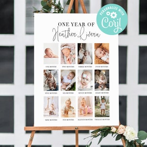 First Birthday Milestone Board Editable Baby's First Year Poster Template 1st Birthday Monthly Photo Collage Sign Digital Printable