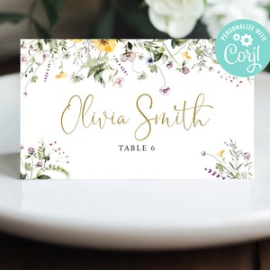 Hochzeit Tischkarte Vorlage Tisch Sitz Karten Name Editierbar Digital Download oder Gedruckt Wilde Blumen Blumen Boho Garten Land Printable