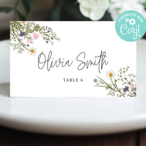 Hochzeit Tischkarte Vorlage Tisch Sitz Karten Name Editierbar Digital Download oder Gedruckt Wilde Blumen Blumen Boho Garten Land Printable