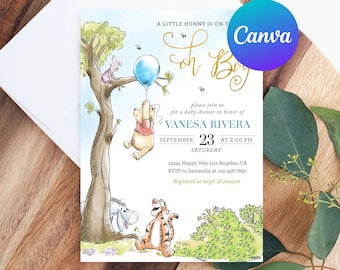 Winnie the Pooh Baby Shower Invitation Oh Boy Little Hunny Printable Editable Template Digital or Printed Invites