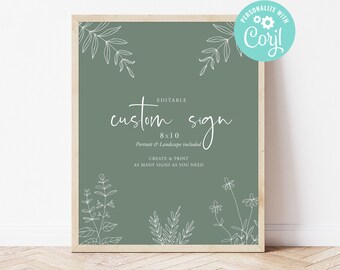 Bridal Shower Custom Sign Wedding Editable Template Digital or Printed Welcome Botanical Modern Sage Green Minimalist Greenery Printable