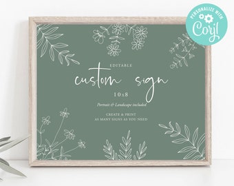 Bridal Shower Custom Sign Wedding Editable Template Digital or Printed Welcome Botanical Modern Sage Green Minimalist Greenery Printable