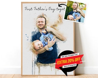 Fathers Day Gift Custom Dad & Son Portrait Personalized Gift for Dad Watercolor Portrait from Photo Custom Family Portrait Digital Printed