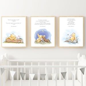 Classic Winnie the Pooh Quotes Framed Print Gender Neutral Nursery Wall Art Set of 3 Canvas or Digital Printable