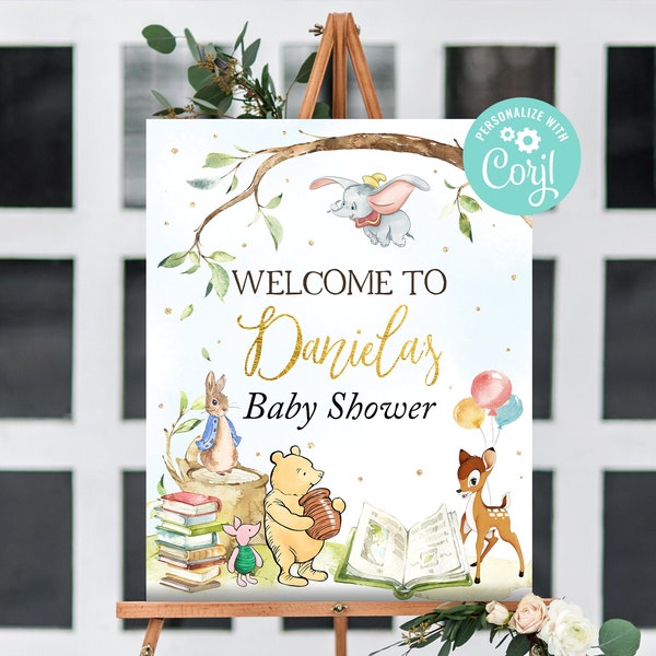 Storybook Baby Shower Welcome Sign A New Chapter Fairytale Book Themed Classic Winnie Welcome Outdoor Yard Sign  Editable Template Printable