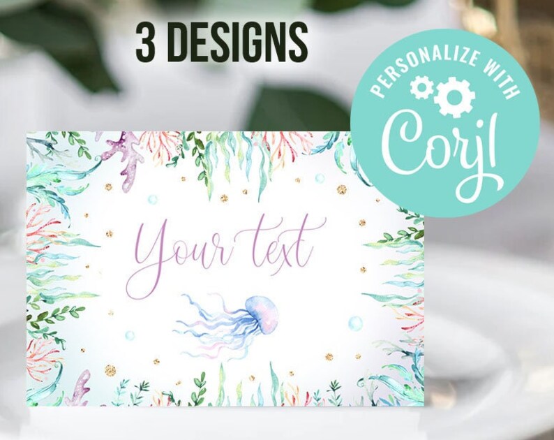 Under the Sea Baby Shower Food Label Printable Jellyfish Whale Turtle Table Card Food Tent Card Ocean Birthday Party Decor