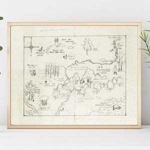 Hundred Acre Wood Map Encadré Print Wall Art Nursery Boy Classic Winnie the Pooh Nursery Decoration Baby Shower Birthday Party Decor