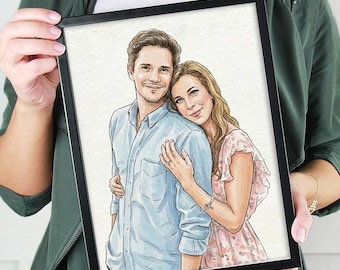 Ritratto personalizzato ad acquerello disegnato a mano, regalo per lei, disegno per proposta di matrimonio, regalo per fidanzato, regalo di compleanno per fidanzata, regalo per la festa del papà