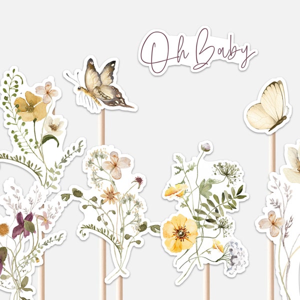 Little Wildflower Centerpieces Baby Shower Floral Baby in Bloom Boho Spring Meadow Flower Field Decor Cutouts Cake Topper Printable Digital