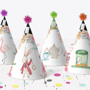 Alice in Wonderland Girl First Birthday Party Hat Decoration Alice Onederland Tea Party Decor Digital Instant Download Printable Template