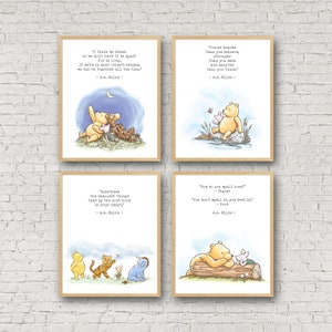 Clásico Winnie the Pooh Cotizaciones Impresión enmarcada Género neutral Vivero Arte de la pared Conjunto de 4 Lienzos o Digital imprimible