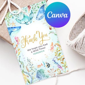Ocean First Birthday Girl Thank You Tags Printable Under the Sea Ocean Life Animals Party Favor Tag Birthday Party Decor Editable Template