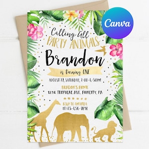 Calling All Party Animals Birthday Invitation Boy Jungle Party Zoo Invitation Safari Party Zoo Printable Instant Download Digital or Printed