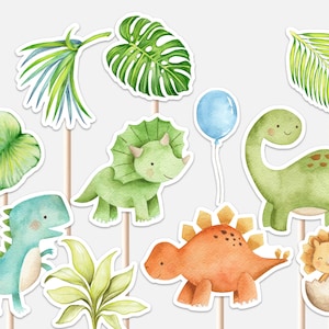 Dino Centerpieces Baby Shower Rawr It's a Boy Cute Little Dinosaur Hatching Jurassic Greenery Decor Cutouts Cake Topper Printable Digital