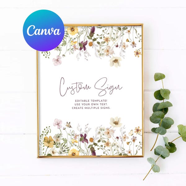 Little Wildflower Baby Shower Custom Sign Bright Floral Baby in Bloom Boho Meadow Flower Field Outdoor Yard Sign Editable Template Printable