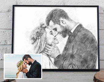 Benutzerdefiniertes Bleistiftportrait vom Foto Digitaldruck, personalisiertes Muttertagsgeschenk, Paarzeichnung, Skizze, Hochzeit, Fotoportrait, Einweihungsfeier