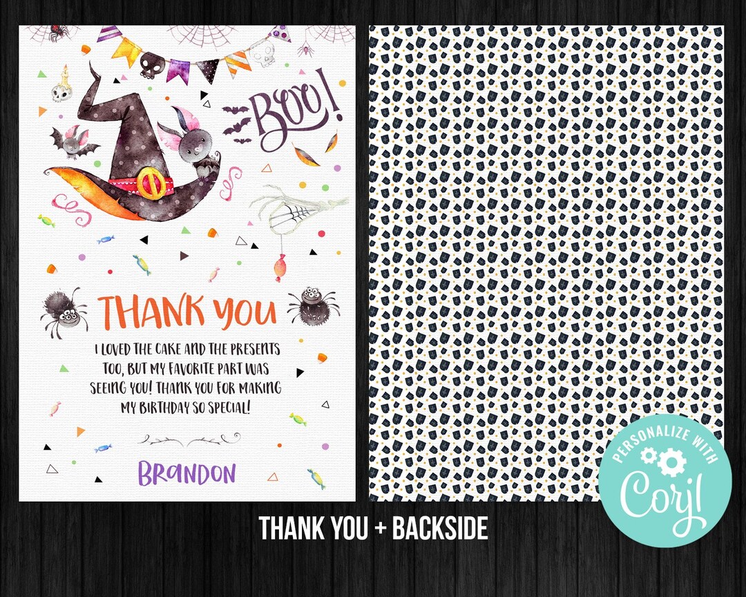 Halloween Boo Birthday Boy Thank You Card Spooky Celebration Party ...