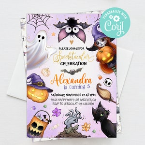 Halloween Birthday Invitation Girl Instant Download Spooktacular Spooky Party Invite Editable Template Corjl Digital or Printed Invites