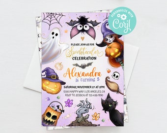 Halloween Birthday Invitation Girl Instant Download Spooktacular Spooky Party Invite Editable Template Corjl Digital or Printed Invites